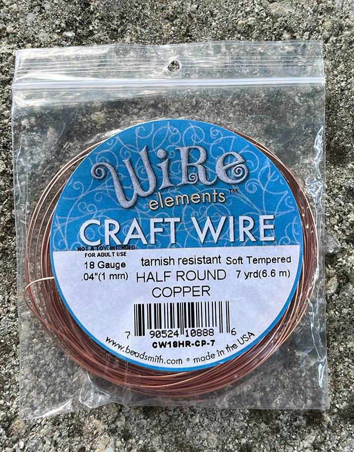 WR6118C = Craft Wire 1/2 Round Copper 18ga 7yd Spool