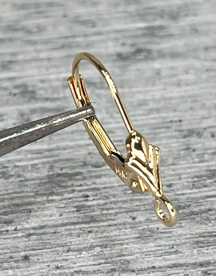 428-02 = Earring Leverback with Fleur De Lis and Ring 14K Gold