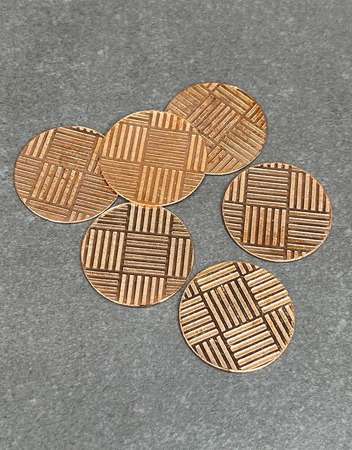 CSP625 = Pattern Copper Disc 1" x 24ga "Striped Square" (Pkg/6)