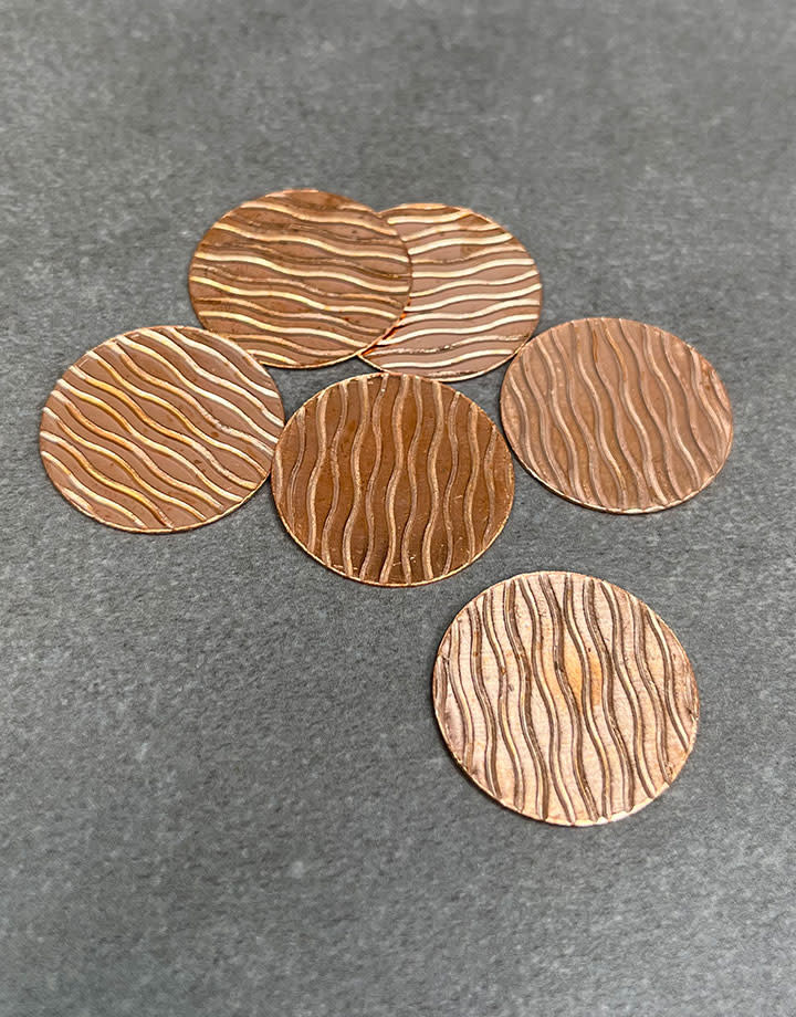 CSP637 = Pattern Copper Disc 1" x 24ga "Wavy" (Pkg/6)