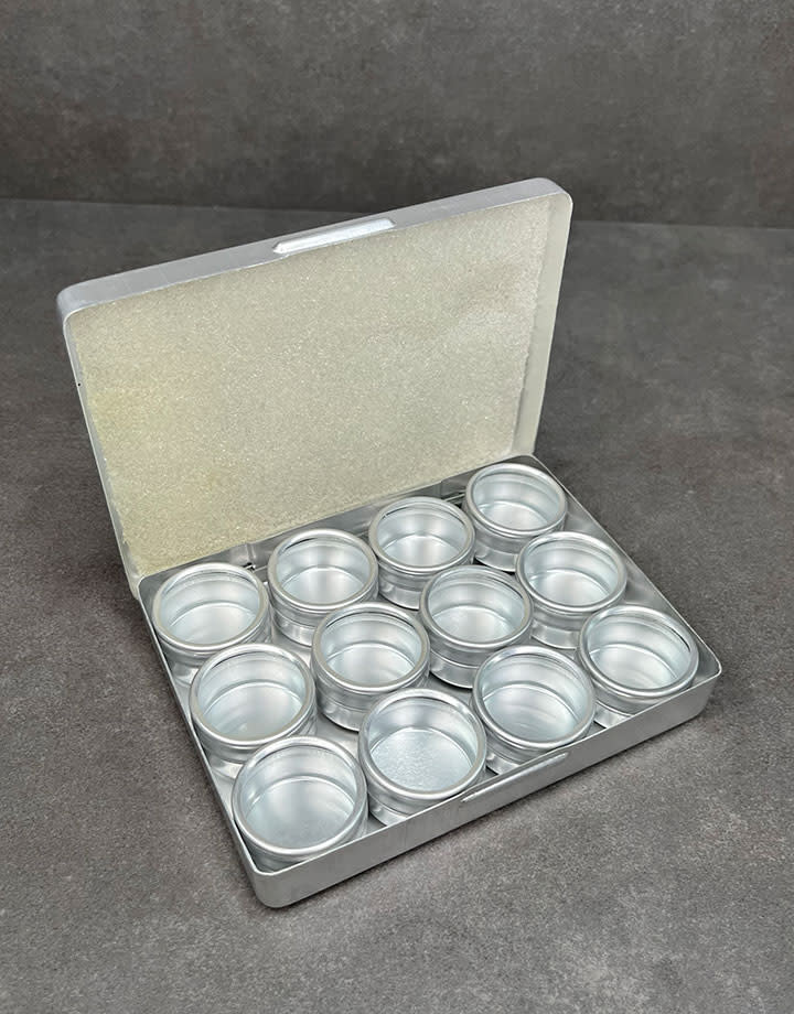 BX1012 = Metal Storage Box with 12 Glass Top Jars