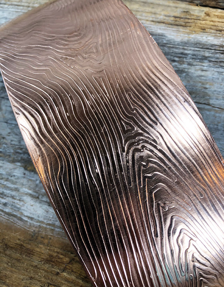 CSP32 = Patterned Copper Sheet ''Wood Grain'' 2'' x 6'' (Choose Gauge)