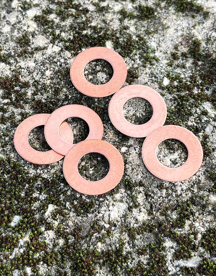 MSC16824 = Copper Washer 24ga 3/4''x3/8'' ID (Pkg of 6)