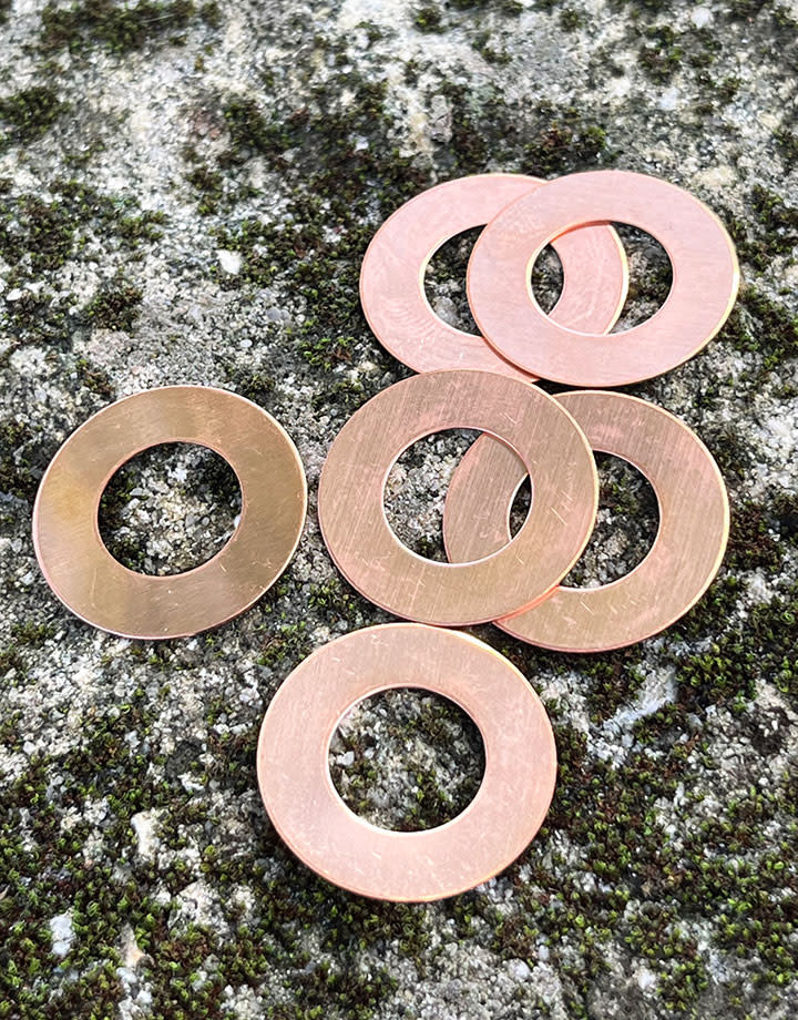 MSC16924 = Copper Washer 24ga 1'' x1/2'' ID (Pkg of 6)