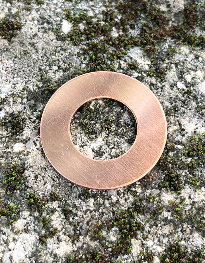 MSC16924 = Copper Washer 24ga 1'' x1/2'' ID (Pkg of 6)