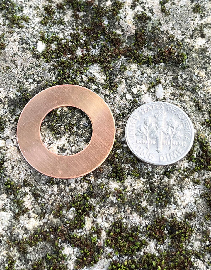 MSC16924 = Copper Washer 24ga 1'' x1/2'' ID (Pkg of 6)
