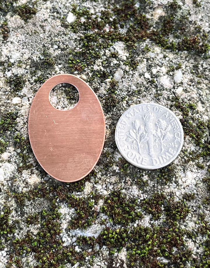 MSC21124 = COPPER SHAPE - OVAL with 5/16'' ID HOLE 24ga 1-3/16'' x 3/4''  (Pkg of 6)