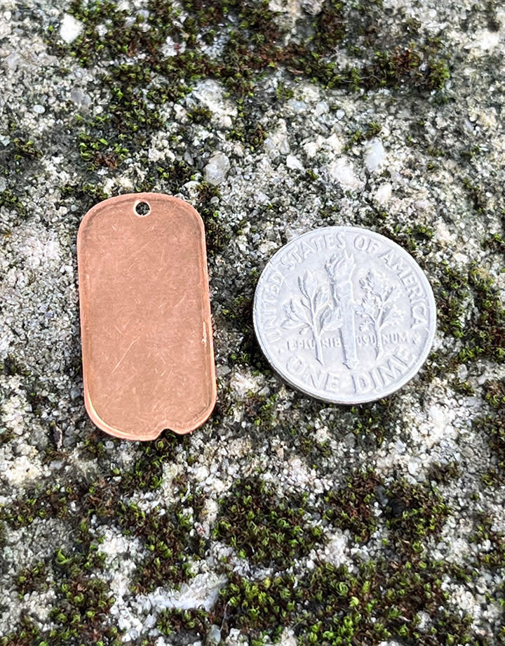 MSC37424 = COPPER SHAPE - DOG TAG with HOLE 24ga 3/4'' x 1/2'' (Pkg of 6)