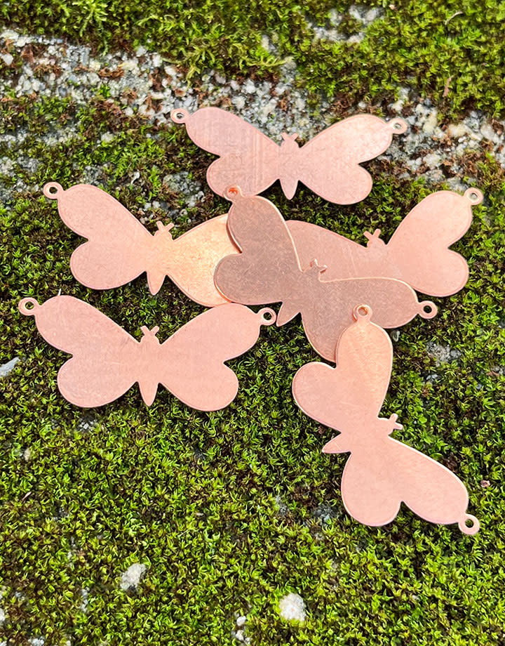 MSC54224 = COPPER SHAPE - BUTTERFLY with 2 RINGS 24ga 1-5/16'' x 3/4'' (Pkg of 6)