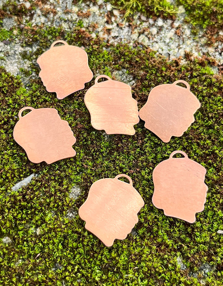 MSC52124 = COPPER SHAPE - Girl Head 20x15mm with Top Loop (24ga) (Pkg of 6)