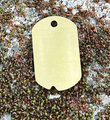 MSBR37524 = BRASS SHAPE - DOG TAG with HOLE 1-1/4'' x 11/16''  24ga (Pkg of 6)