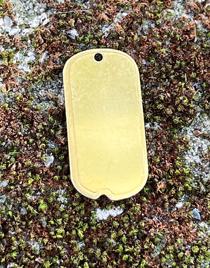 MSBR37124 = BRASS SHAPE - DOG TAG with HOLE 1''  x 1/2''  24ga (Pkg of 6)