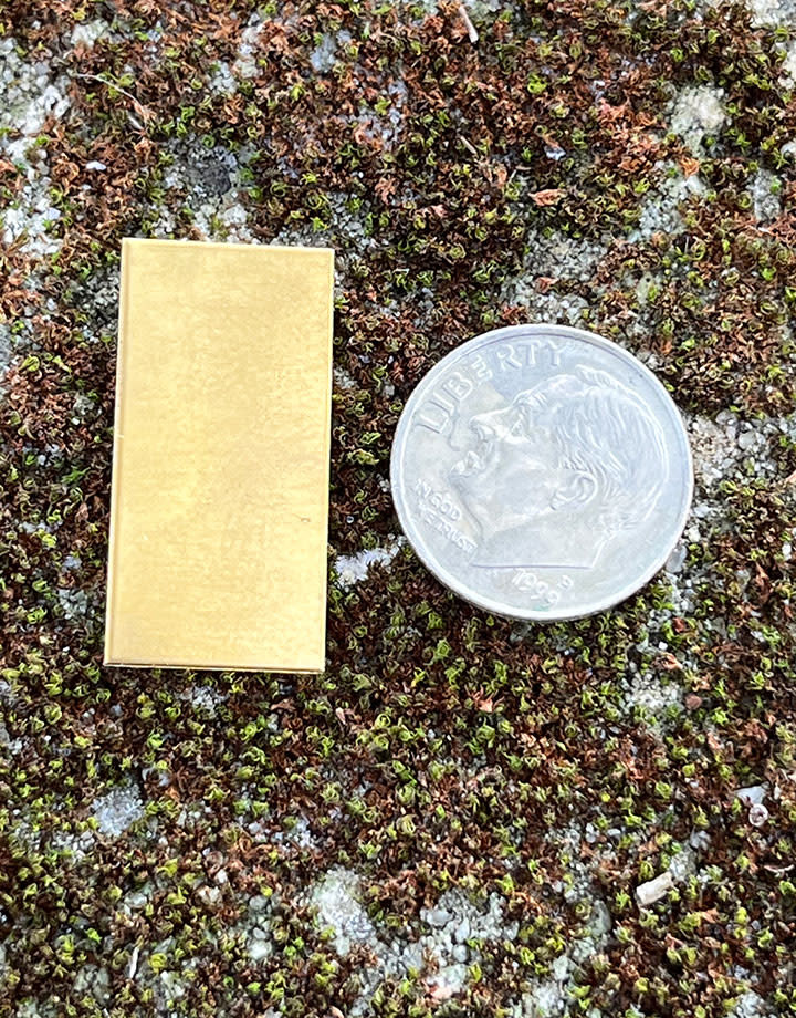 MSBR36024 = BRASS SHAPE - RECTANGLE 1/2" x  1"  (24ga) (Pkg of 6)