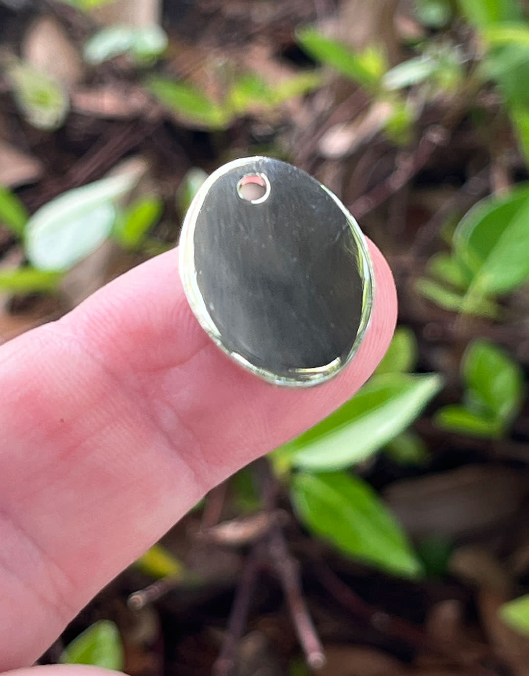 208S-53 = Sterling Oval Tag 17x23mm with Hole - High Polish