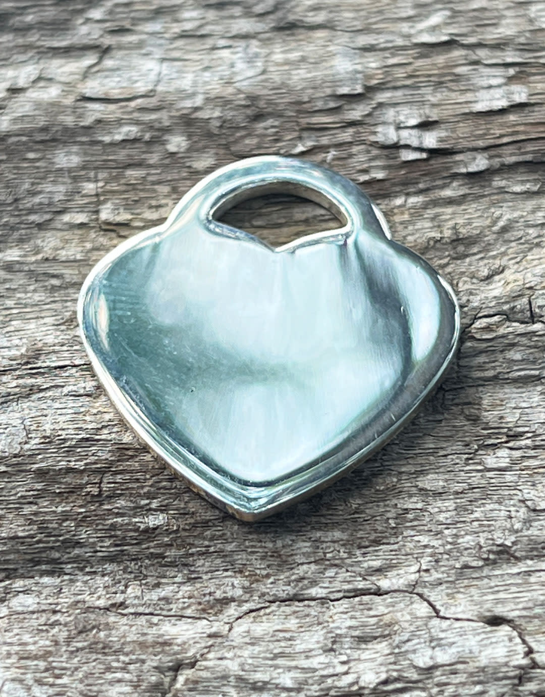 208S-55 = Sterling Heart Tag 20x23mm with Hole - High Polish