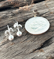917S-04 = 4mm Ball Earrings Sterling Silver (1 pair with backs)