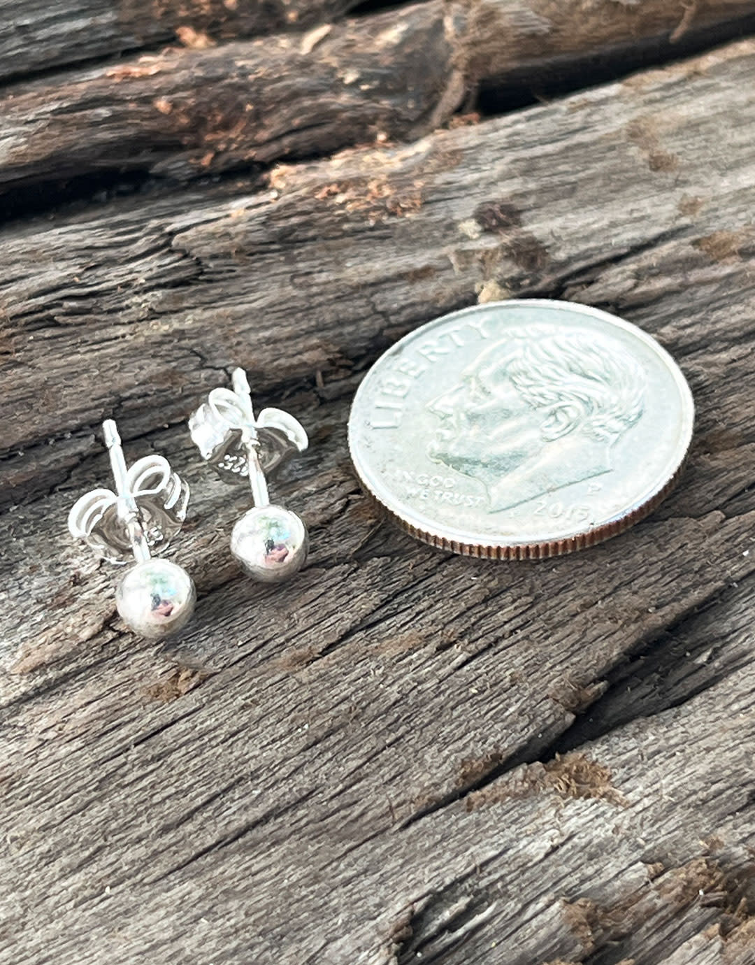 917S-04 = 4mm Ball Earrings Sterling Silver (1 pair with backs)