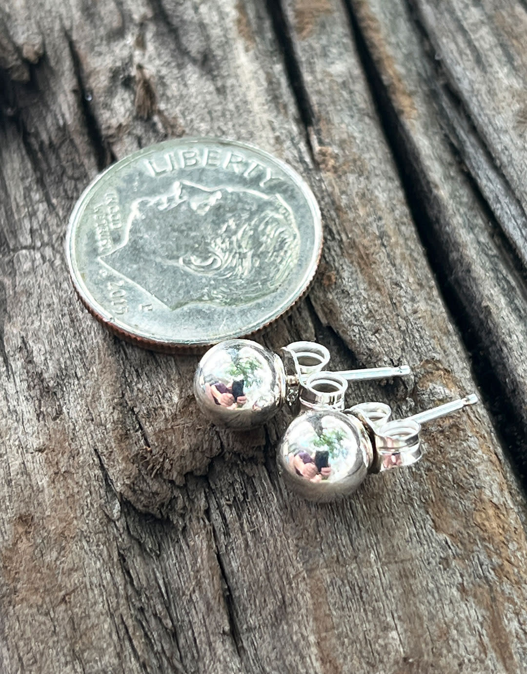 917S-06 = 6mm Ball Earrings Sterling Silver (1 pair with backs)