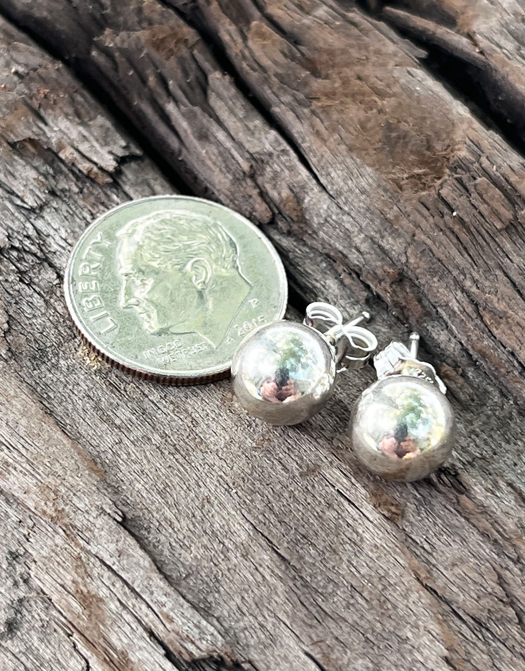 917S-08 = 8mm Ball Earrings Sterling Silver (1 pair with backs)