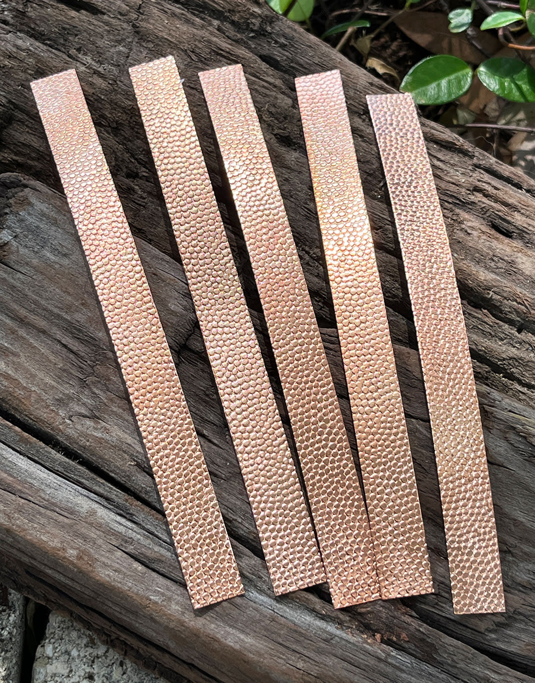 CSP303 = Patterned Copper Strips "Hammered 3" 6" x 1/2"  24ga (Pkg of 5)