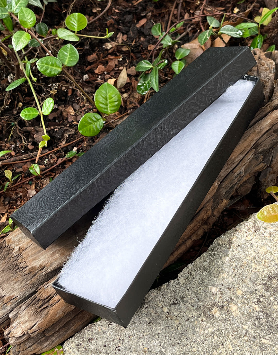 DBX2882B = Cotton Filled Box Black Swirl  8'' x 2'' x 1''  (Case of 100)