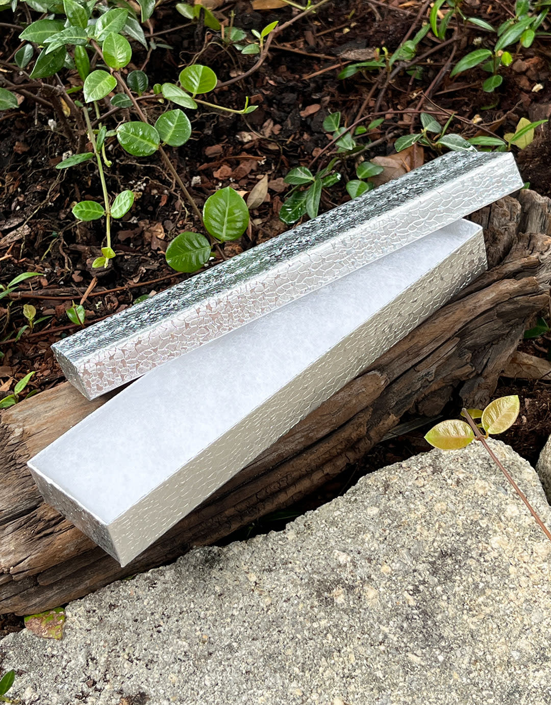 DBX2882S = Cotton Filled Box Silver Foil  8'' x 2'' x 1''  (Case of 100)