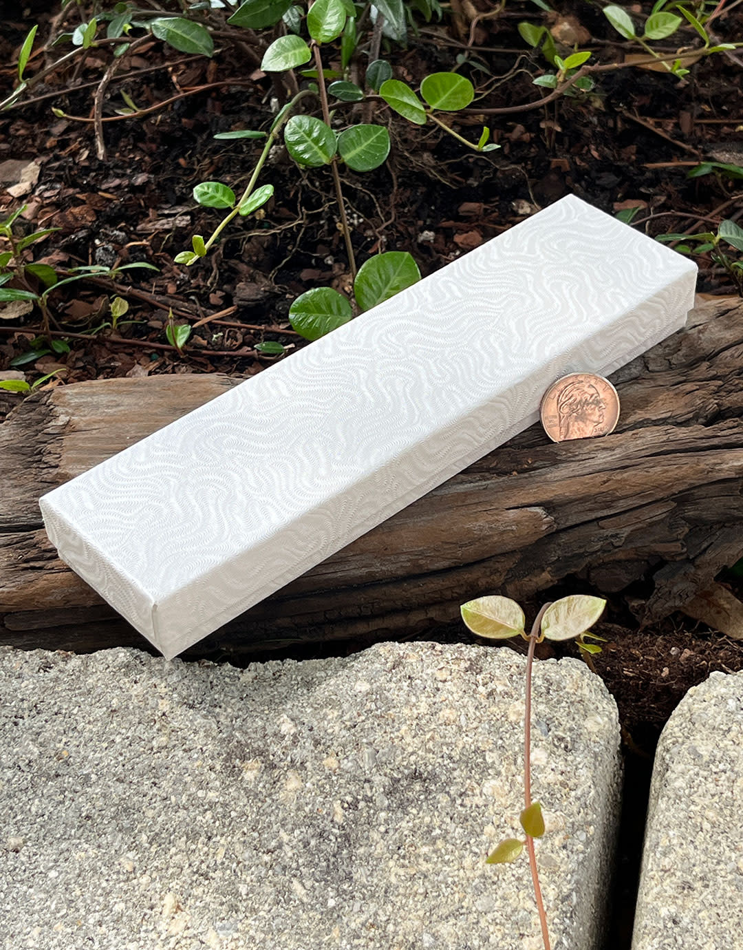 DBX2882W = Cotton Filled Box White Swirl  8'' x 2'' x 1''  (Case of 100)