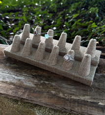 DRG3252 = Burlap Twelve Ring Finger Display 8-3/8'' x 3-1/4'' x 2-3/8''H