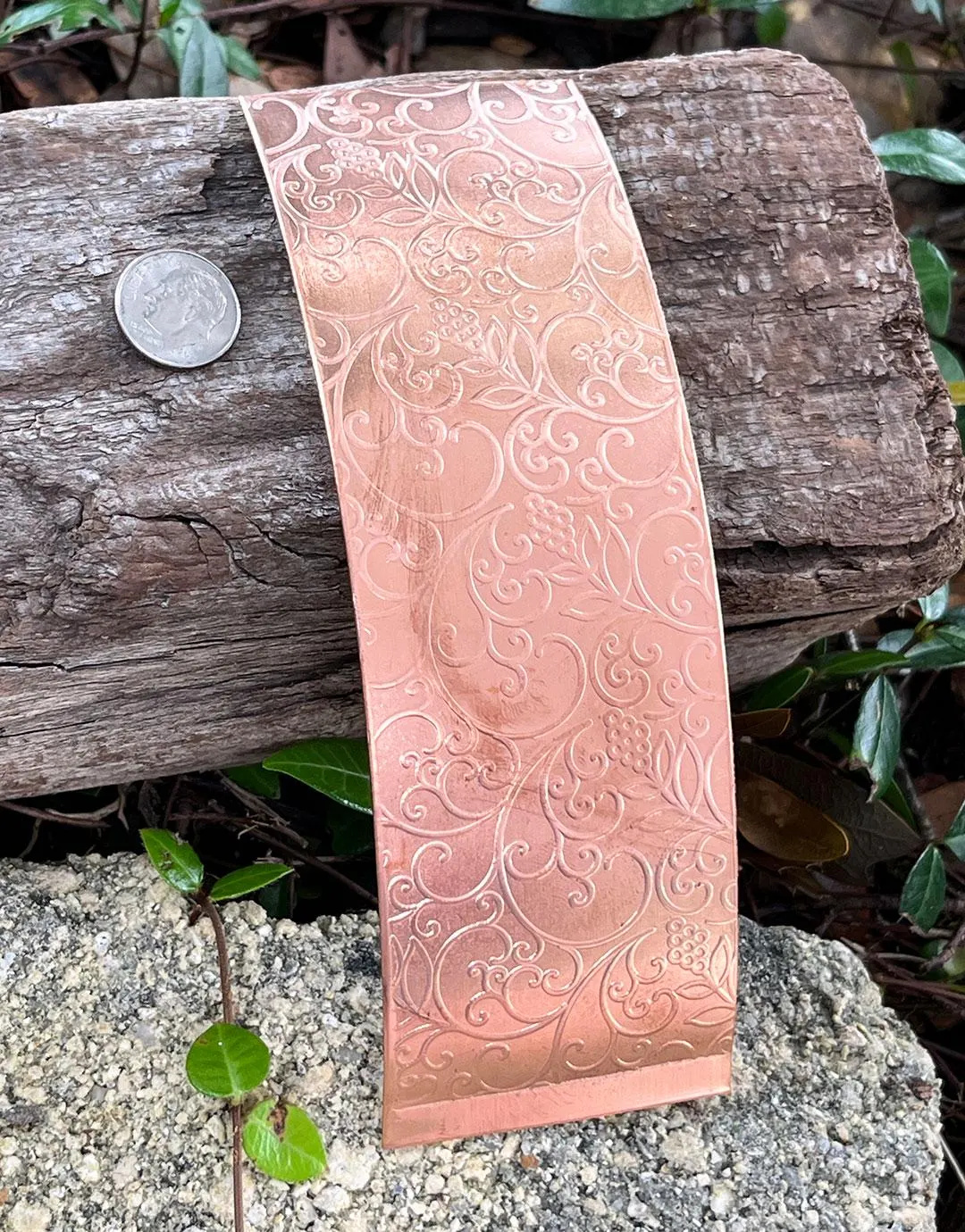 CSP49 = Patterned Copper Sheet ''Grapevine'' 2'' x 6'' (Choose Gauge)