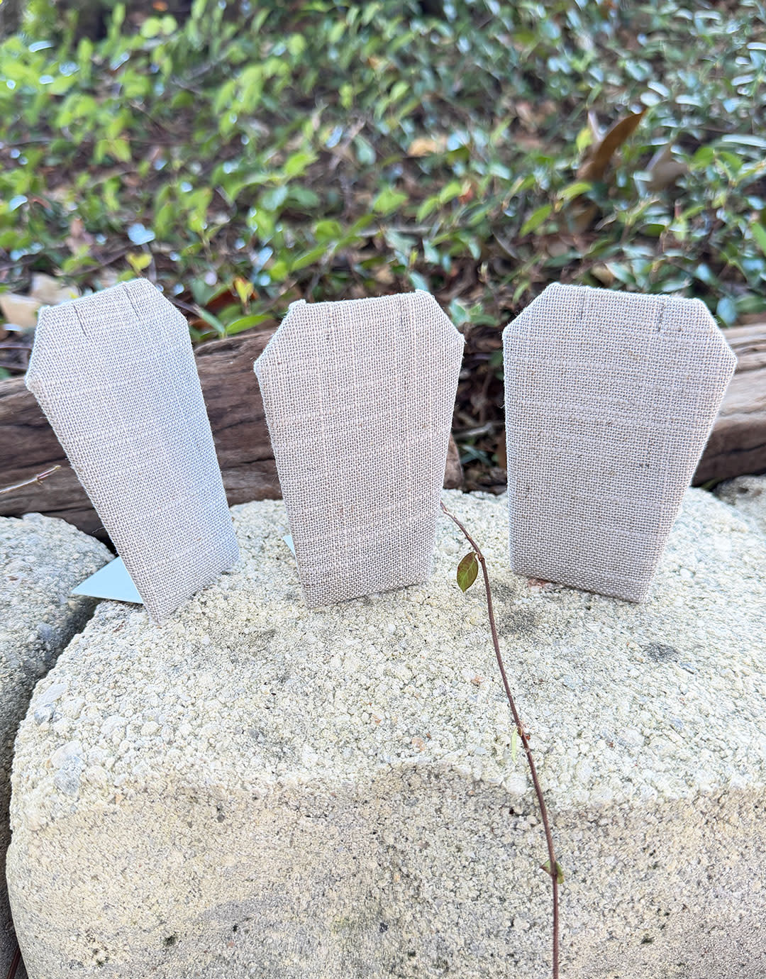 DER7003 = Grey Linen Earring Display Stand 2-1/2'' x 1-3/4'' x 3-1/4''H (Pkg of 3)