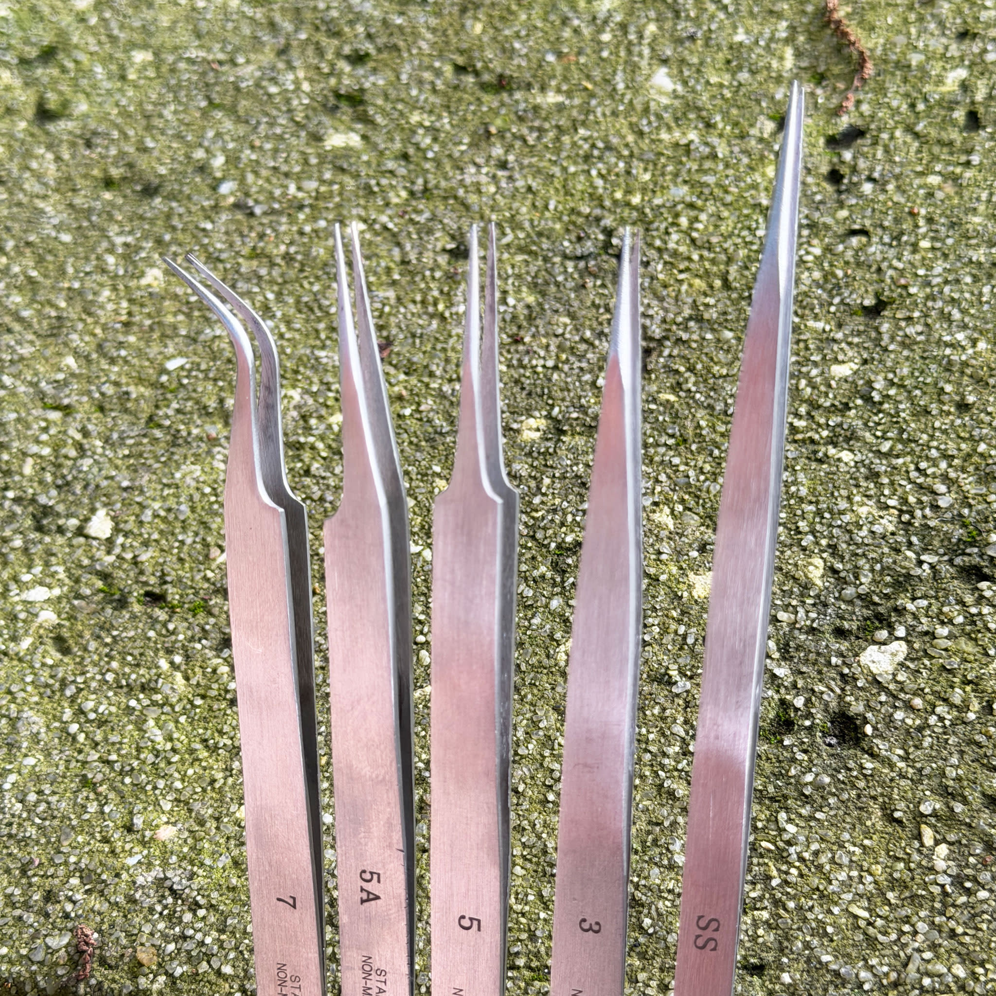 TW2256 = Tweezer Set Non-Magnetic 5pcs (#SS, 3, 5, 5A, 7)
