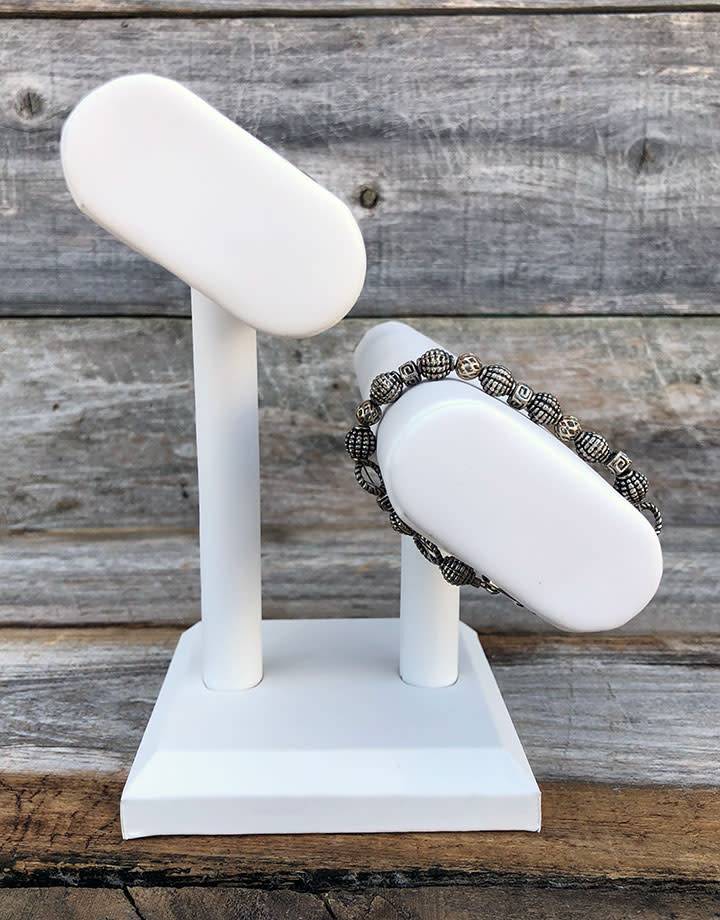 DBR6196 = Bracelet T-Bar Double Oval White Leatherette