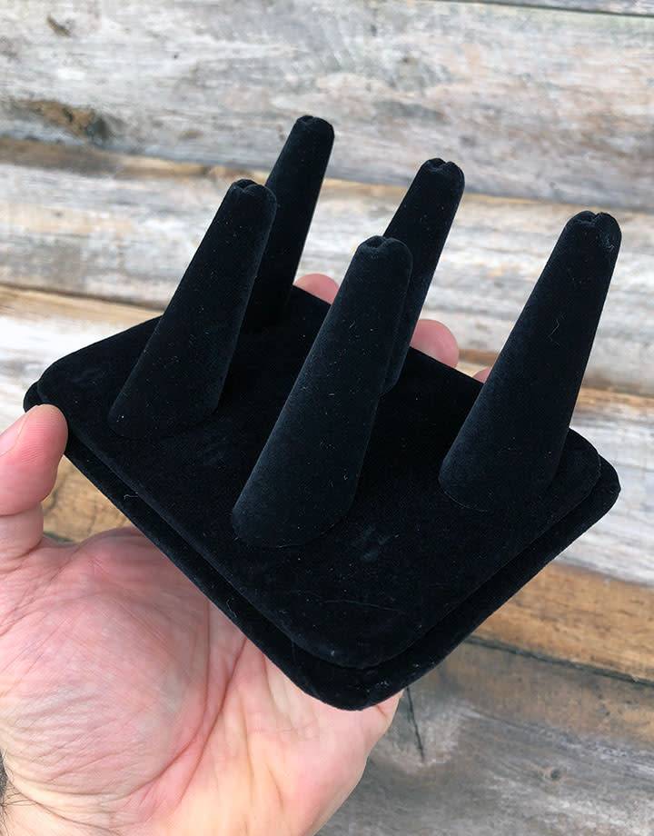 DRG1435 = Black Value Velvet Five Finger Ring Display 5-1/8'' x 3-7/8''