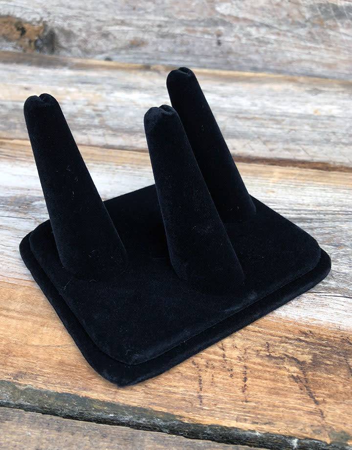 DRG1433 = Black Value Velvet Three Finger Ring Display 4'' x 3-1/8''