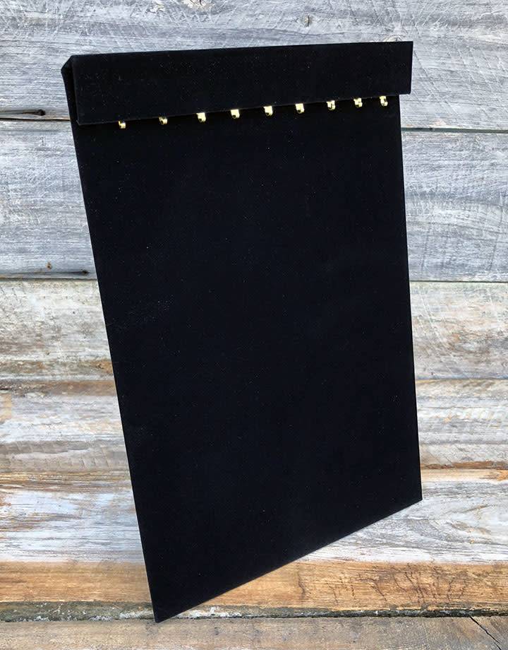 DCH1652 = VELVET NECKLACE & CHAIN EASEL BOARD with 18 HOOKS and COVER FLAP 9-1/2"wX14"h