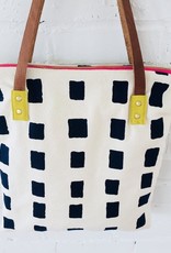 Squares Barkcloth Tote - Navy