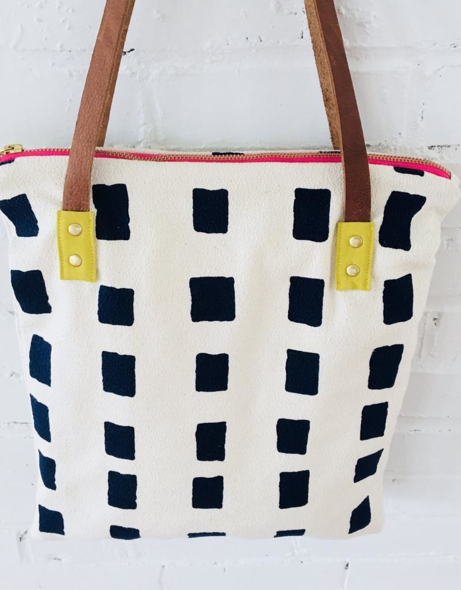 Squares Barkcloth Tote - Navy