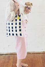 Squares Barkcloth Tote - Navy