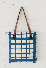 Barkcloth Tote - Picnic Pattern In Cobalt
