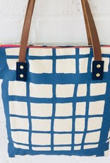 Barkcloth Tote - Picnic Pattern In Cobalt