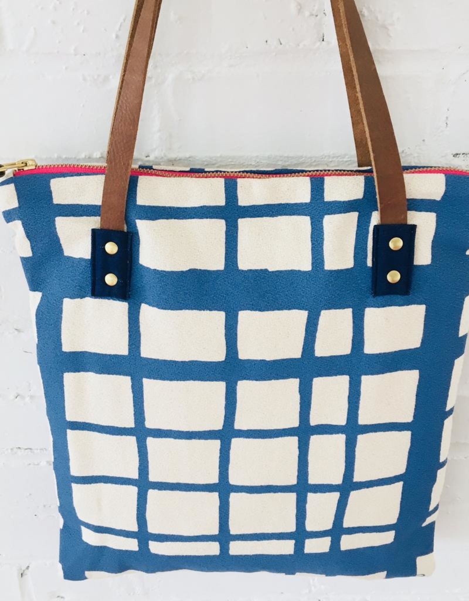 Barkcloth Tote - Picnic Pattern In Cobalt