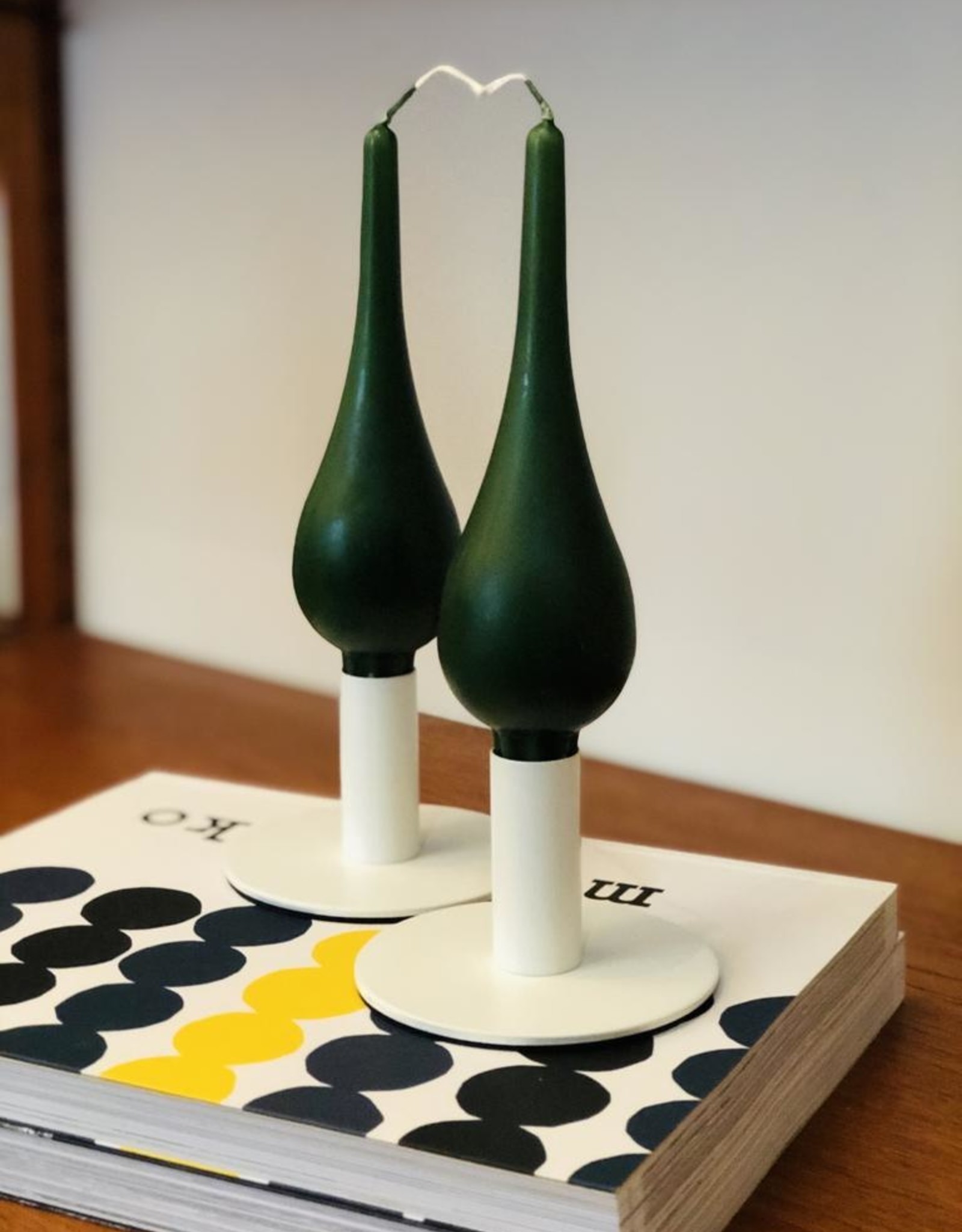 Danish Drop Candles 7" Pair, Dark Green
