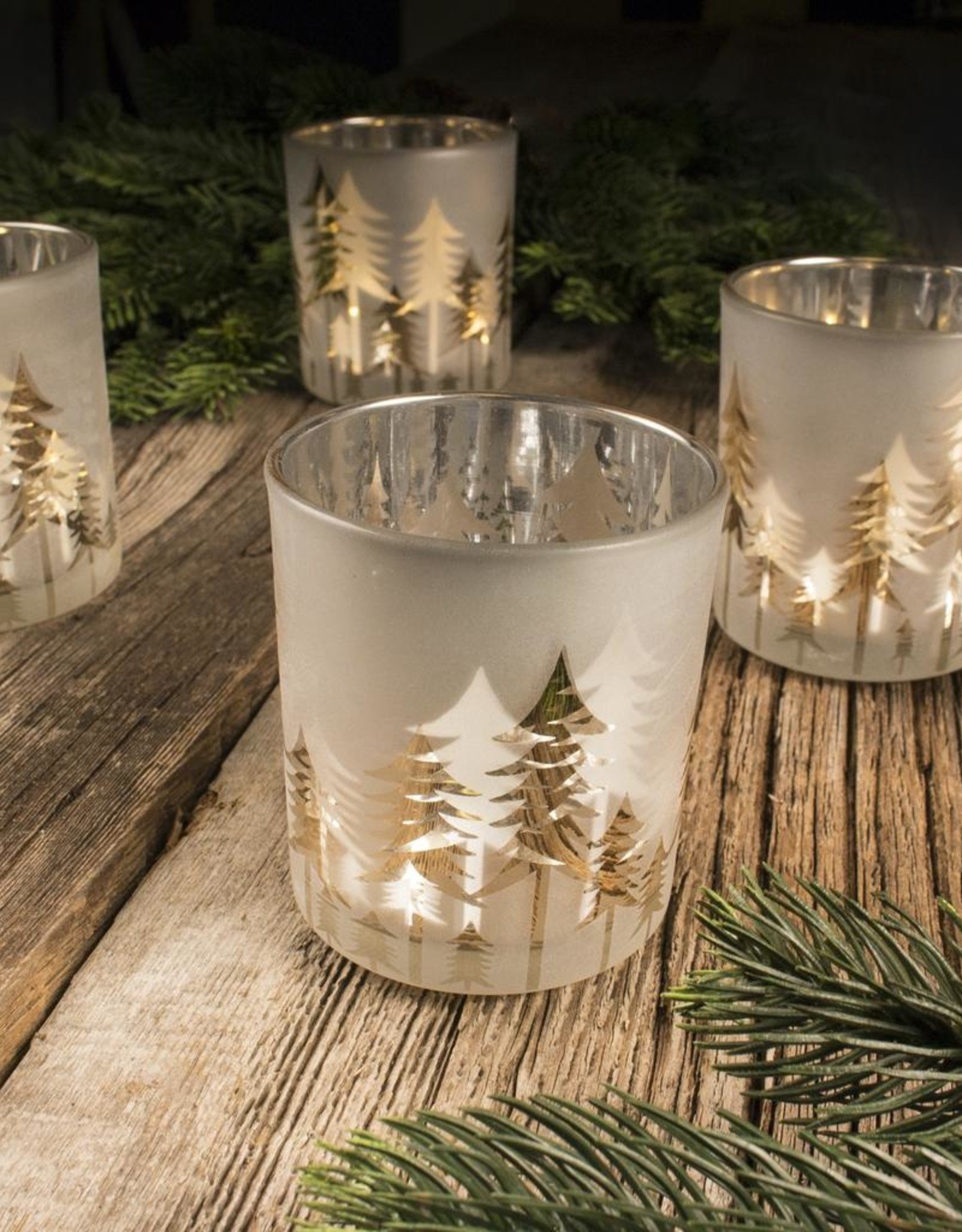 Frosted Forest Candle Holders, Set/4