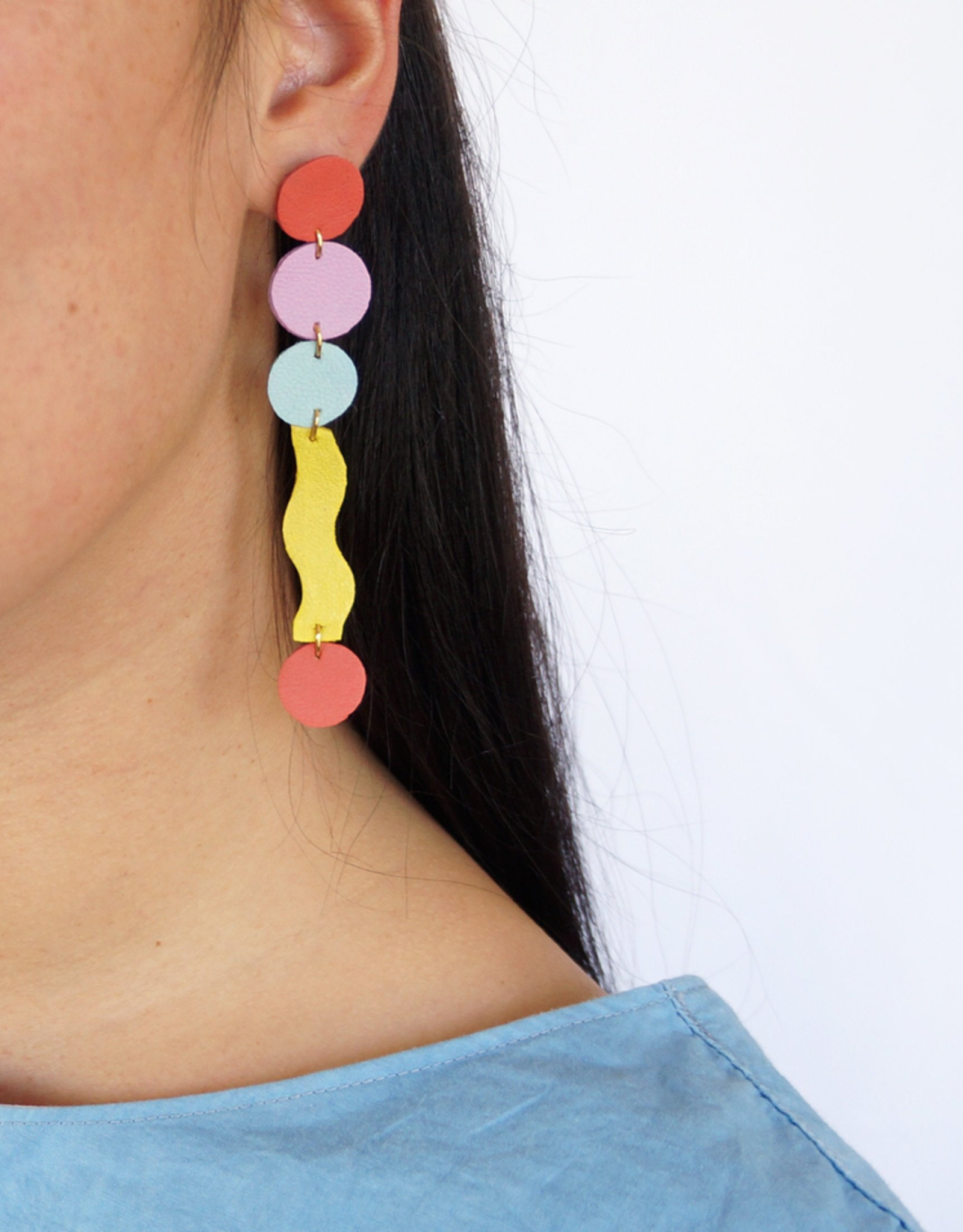 Long Squiggle Earrings Recycled Leather