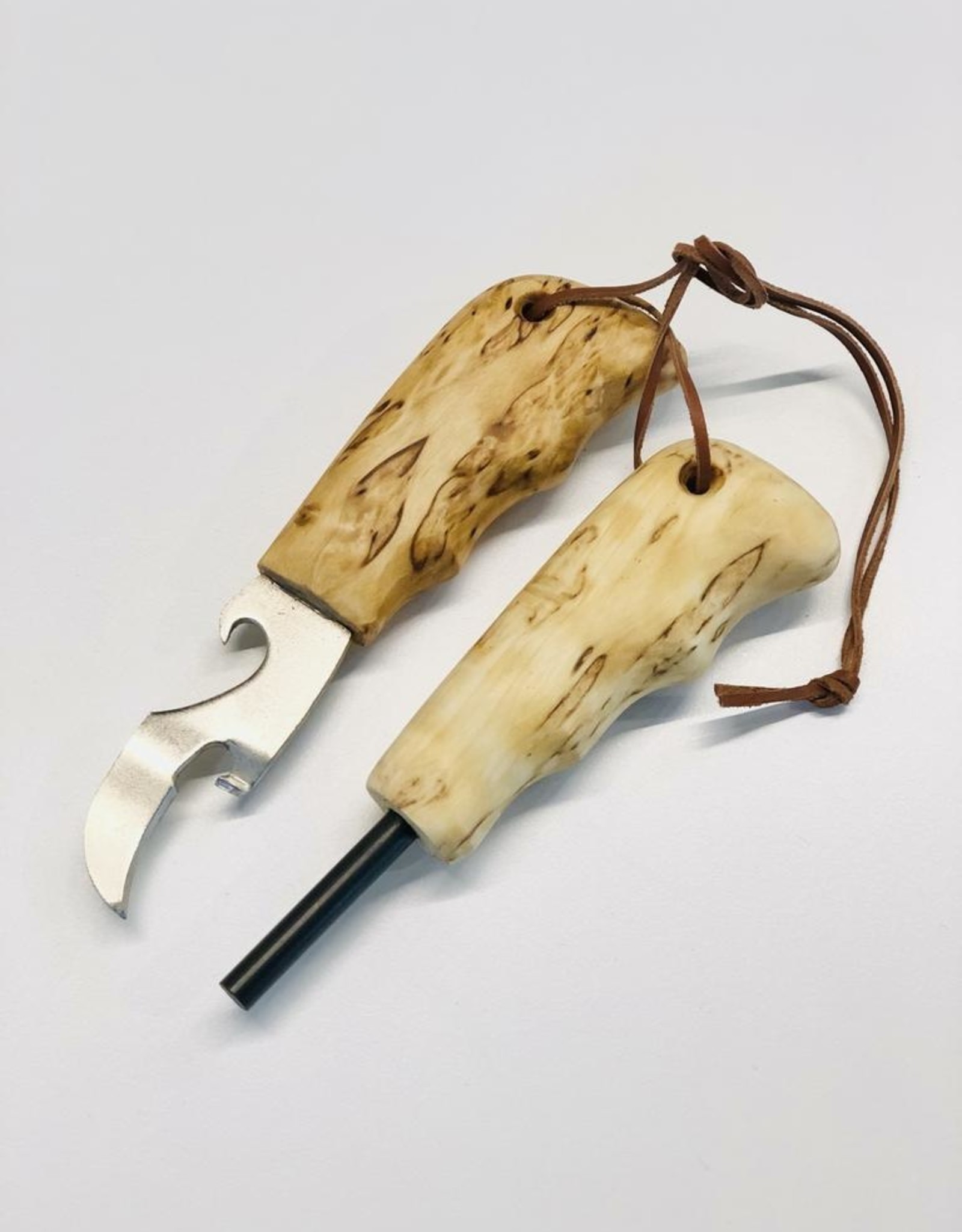 Survival Kit - Flint & Can/Bottle Opener Curly Birch