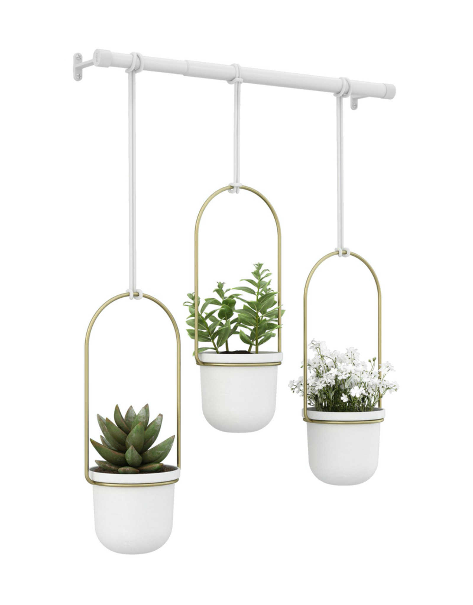 Triflora Hanging Planter White/Brass