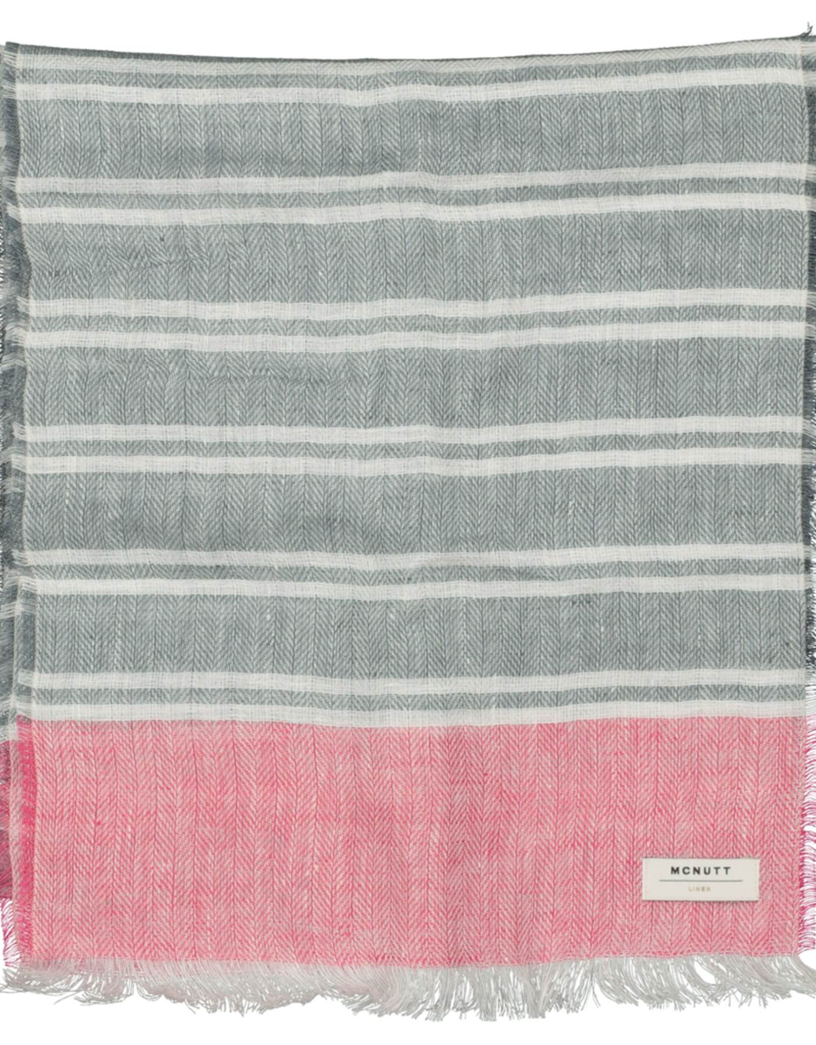 Irish Linen Scarf, Grey & Fuchsia Stripe