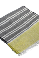 Irish Linen Scarf, Navy & Citrus Stripes