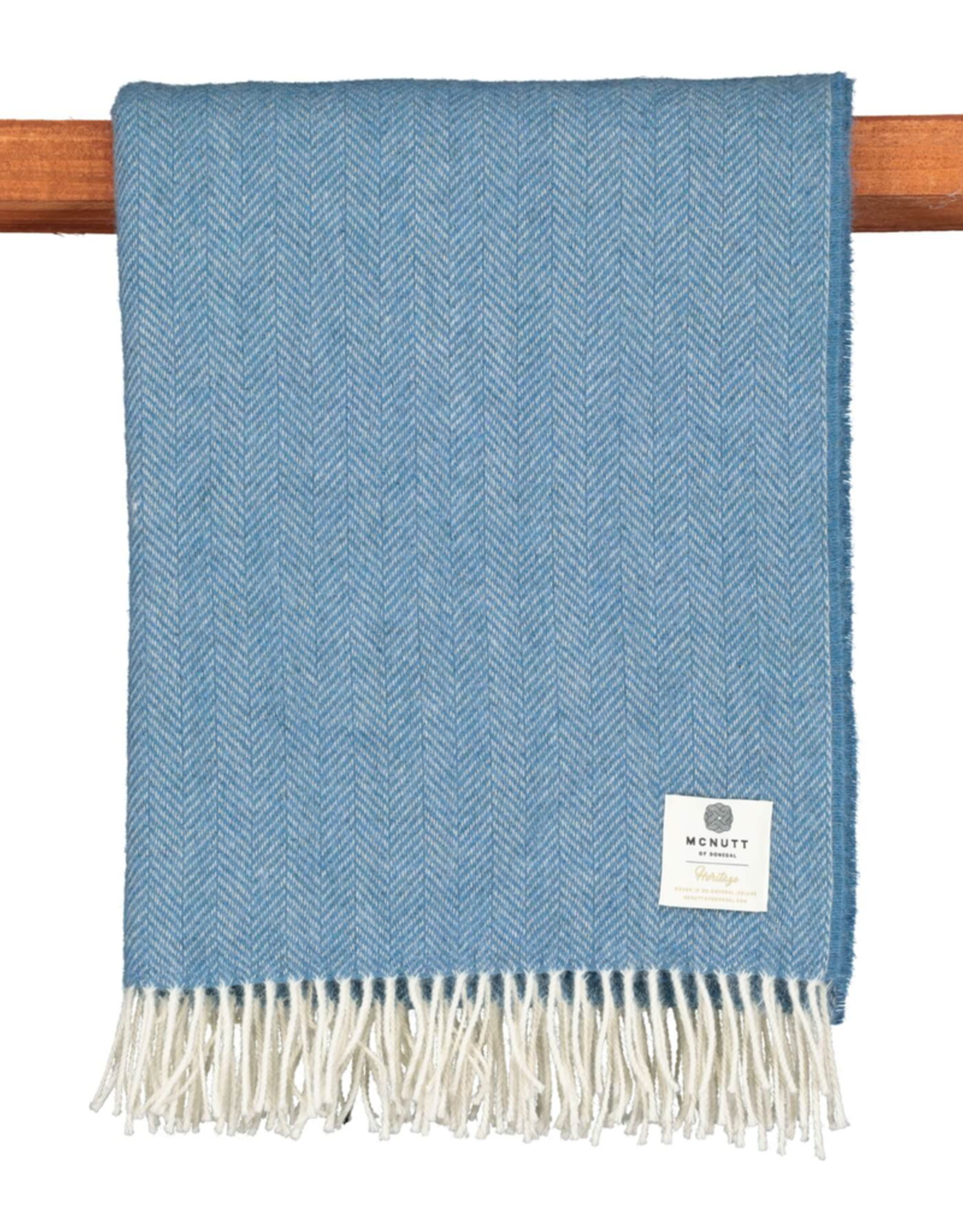 Irish Heritage Wool Blanket, Sky Blue