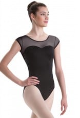 Motionwear Mesh Cap Sleeve Leotard with Sweetheart Cut